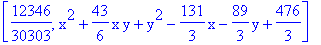 [12346/30303, x^2+43/6*x*y+y^2-131/3*x-89/3*y+476/3]